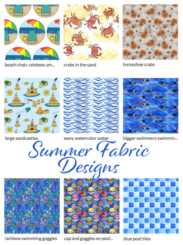 Summer fabric designs by Eileen McKenna | beach | pool | print patterns | summer themed fabrics