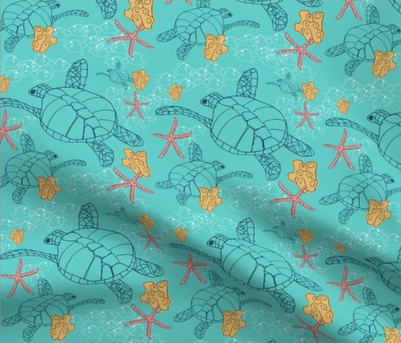 Sea Turtle turquoise fabric | ocean bedroom ideas