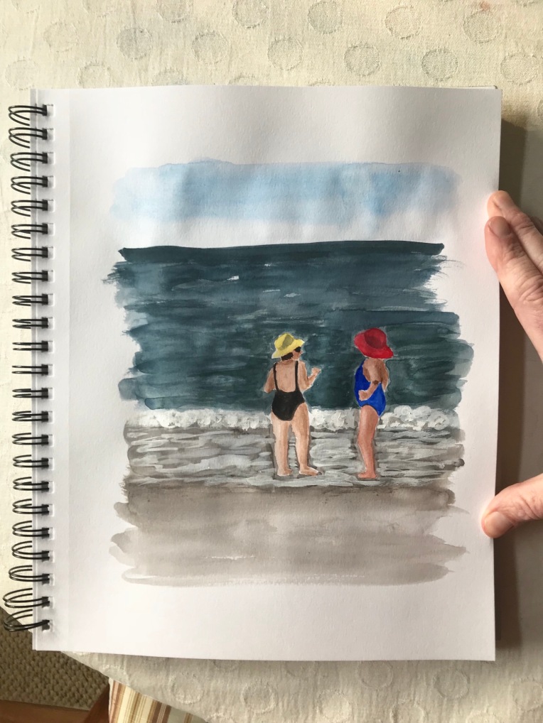 Watercolor sketch figures by the shore by Eileen McKenna
