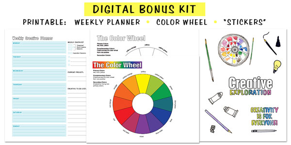 Creative Freebies - weekly creative planner color wheel printable stickers Creative Exploration ebook