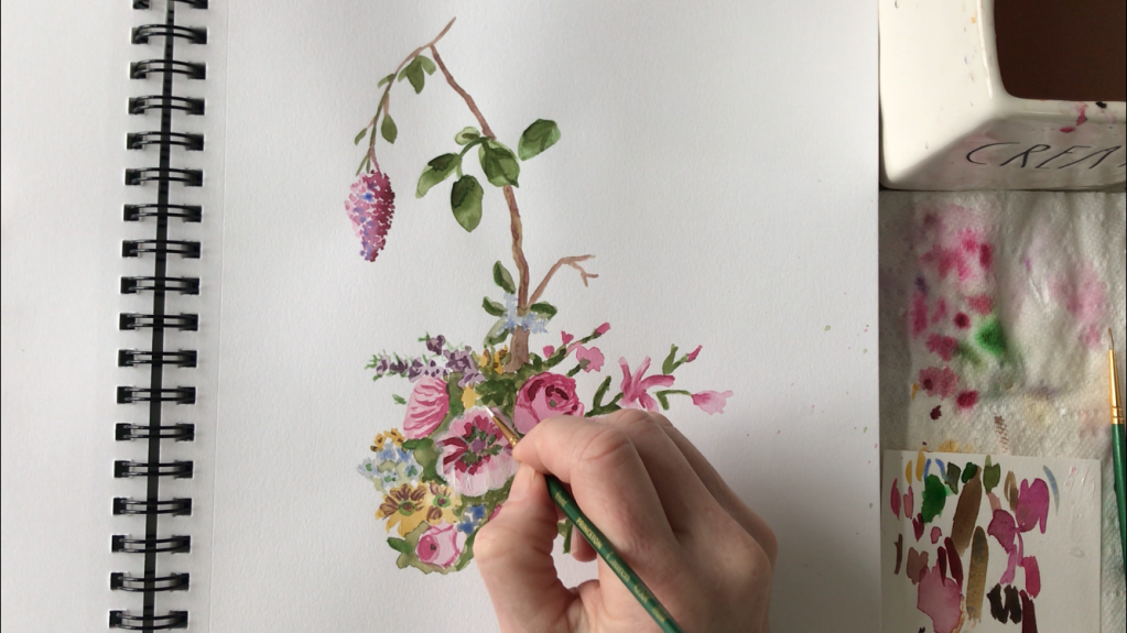 Watercolor painting flowers self quarantine inspiration