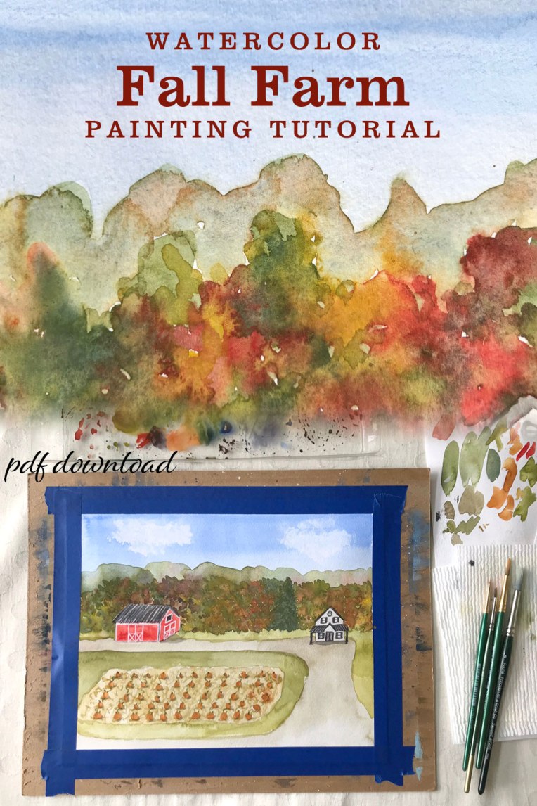 Fall Painting Idea Watercolor Fall Farm with Pumpkins Tutorial